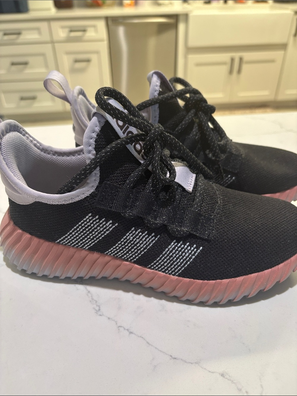 adidas Woman’s  Black Knit Sneakers with Pink Outsole - Picture 3 of 6